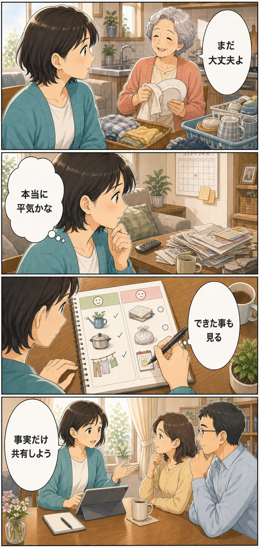 親が「まだ大丈夫」と言うときに家族が見落としやすいことのカラーセリフ入り漫画