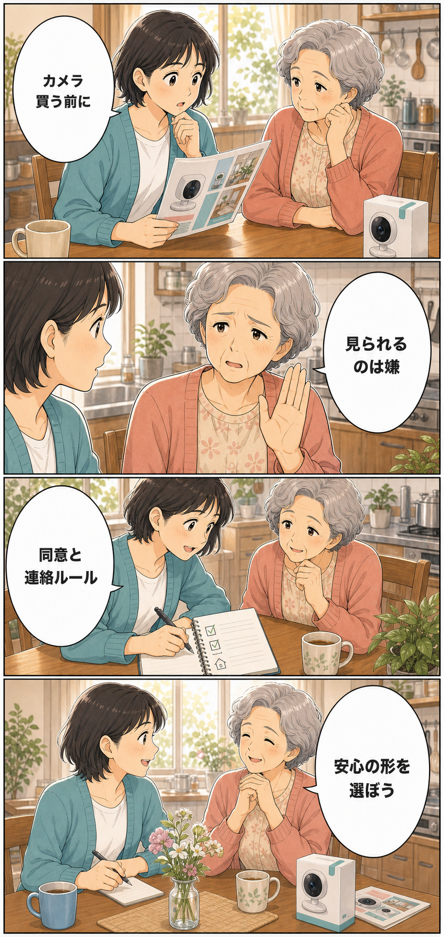 親の見守りは何から始める？カメラの前に決めることのカラーセリフ入り漫画
