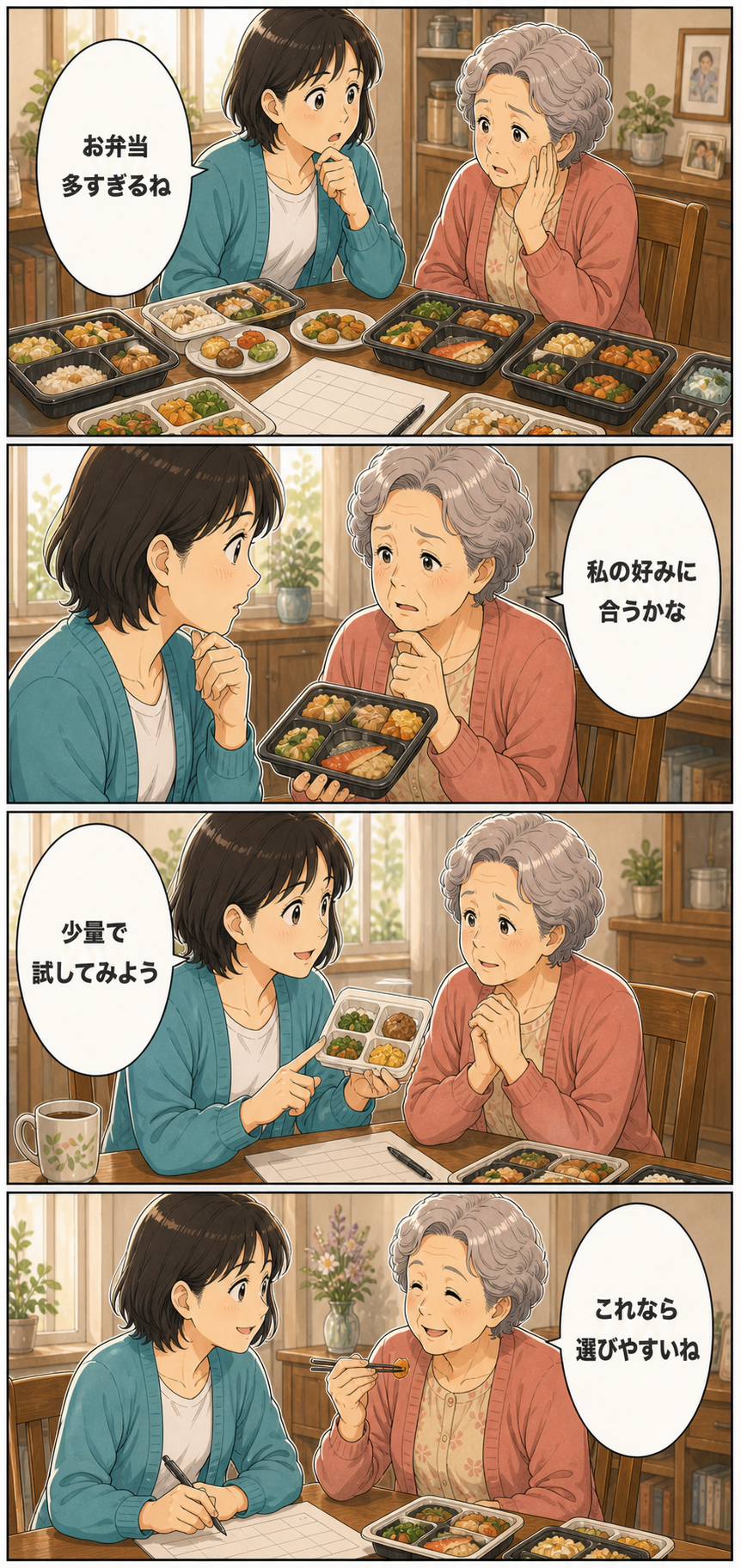 高齢者向け宅配弁当の選び方と失敗しない比較ポイントのカラーセリフ入り漫画