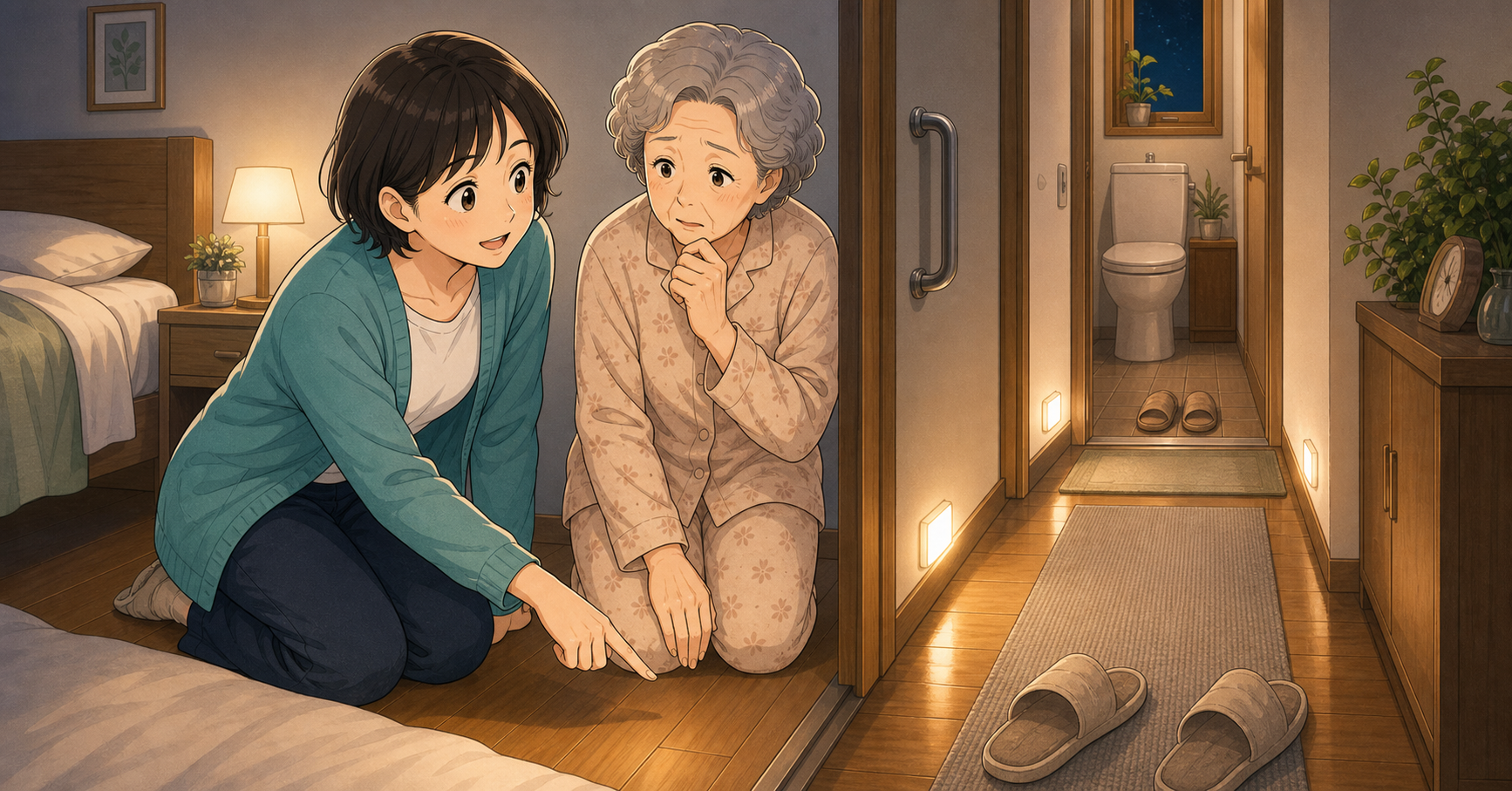 夜中のトイレが心配な親のための照明と動線づくり アイキャッチ