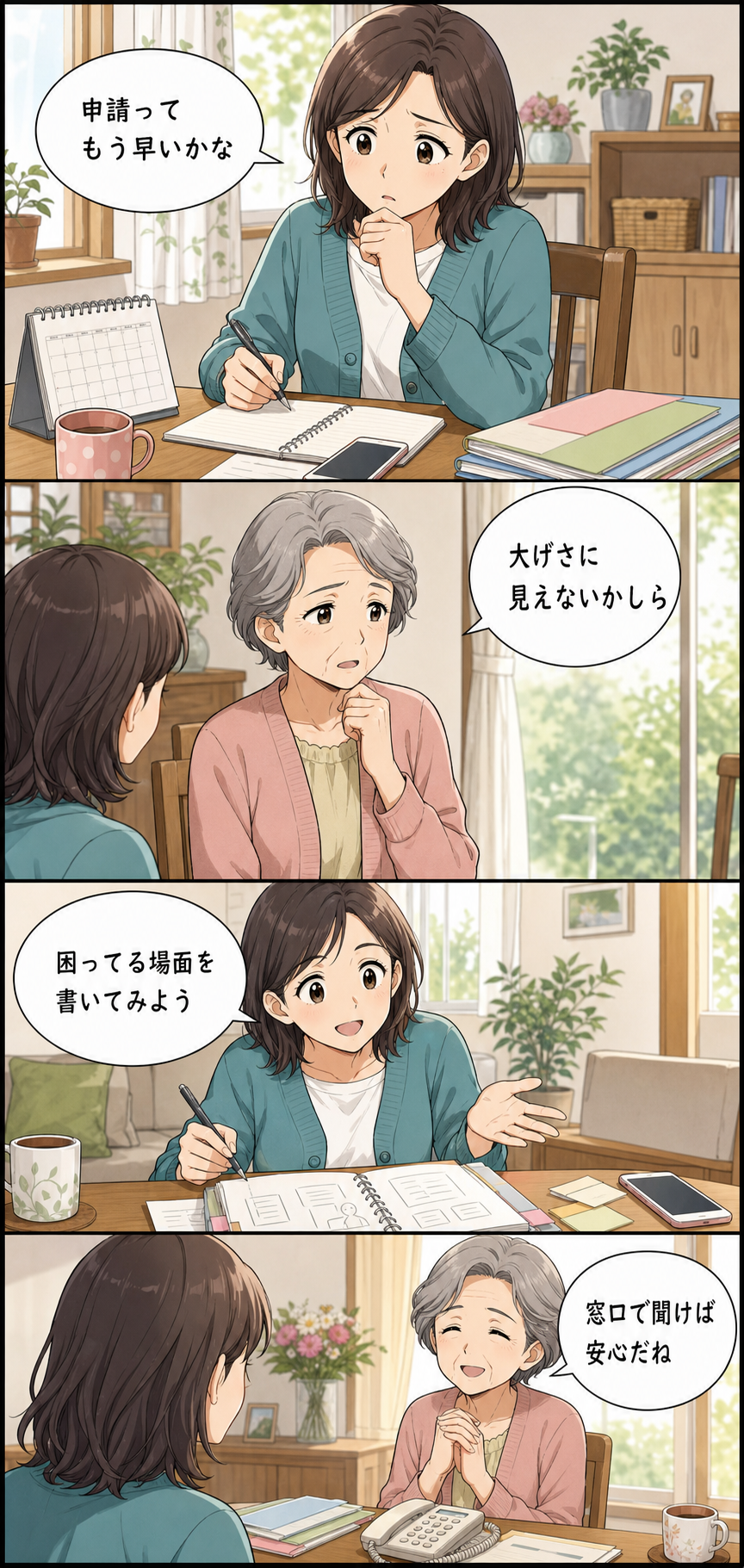 介護保険の申請はいつする？家族が準備したい流れのカラーセリフ入り漫画