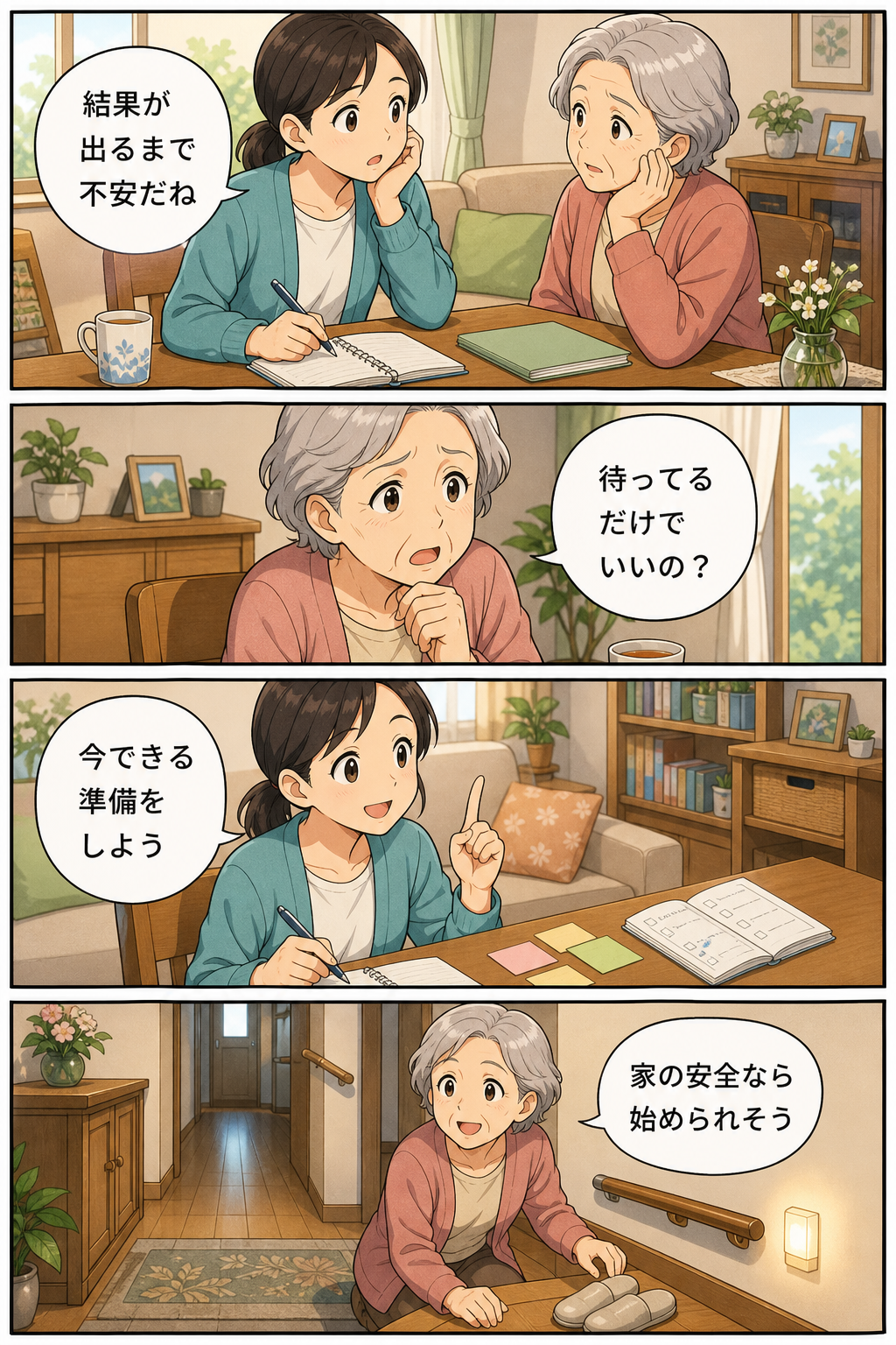 要介護認定の結果が出るまでに家族ができる準備のカラーセリフ入り漫画