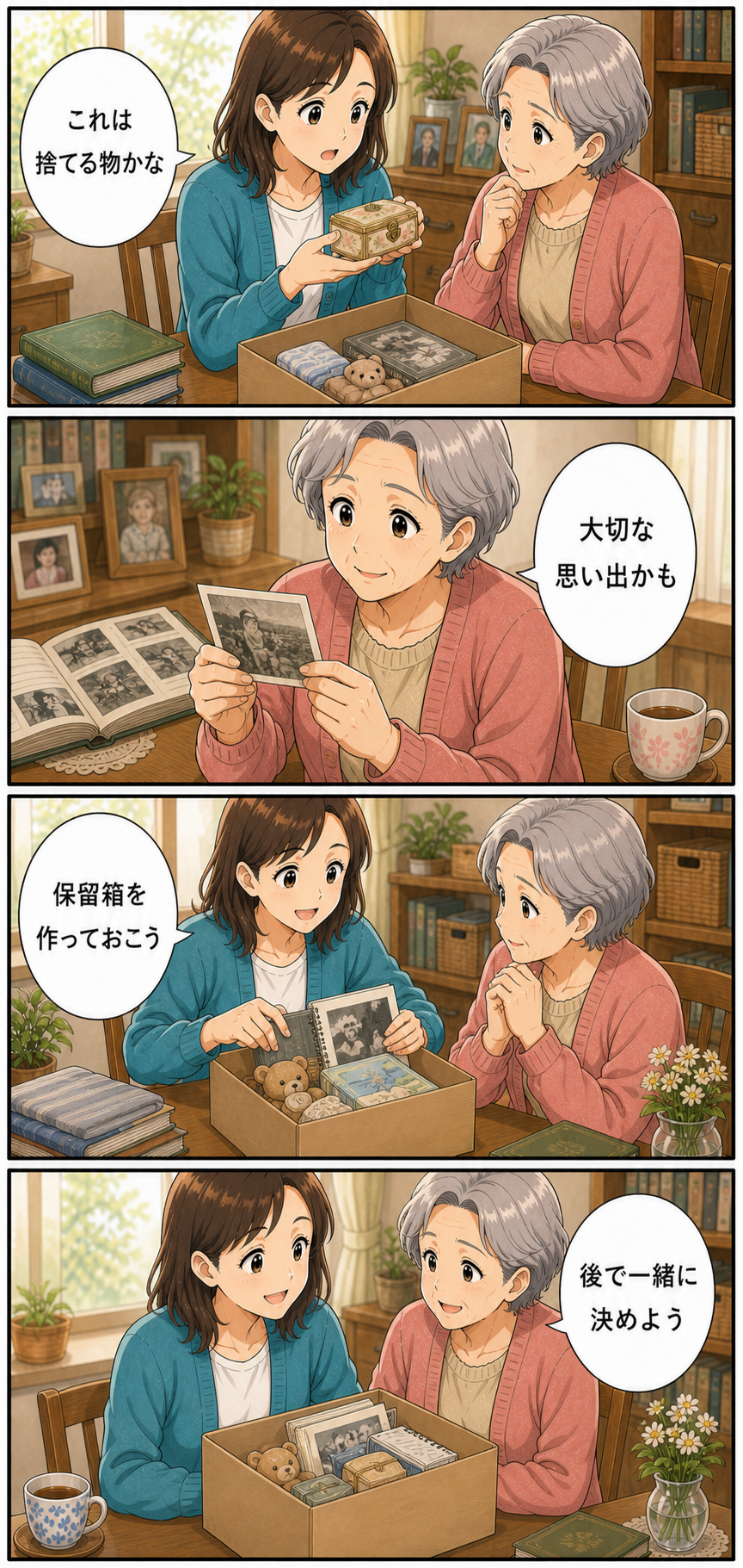 親の大切なものを捨てないための片付けルールのカラーセリフ入り漫画