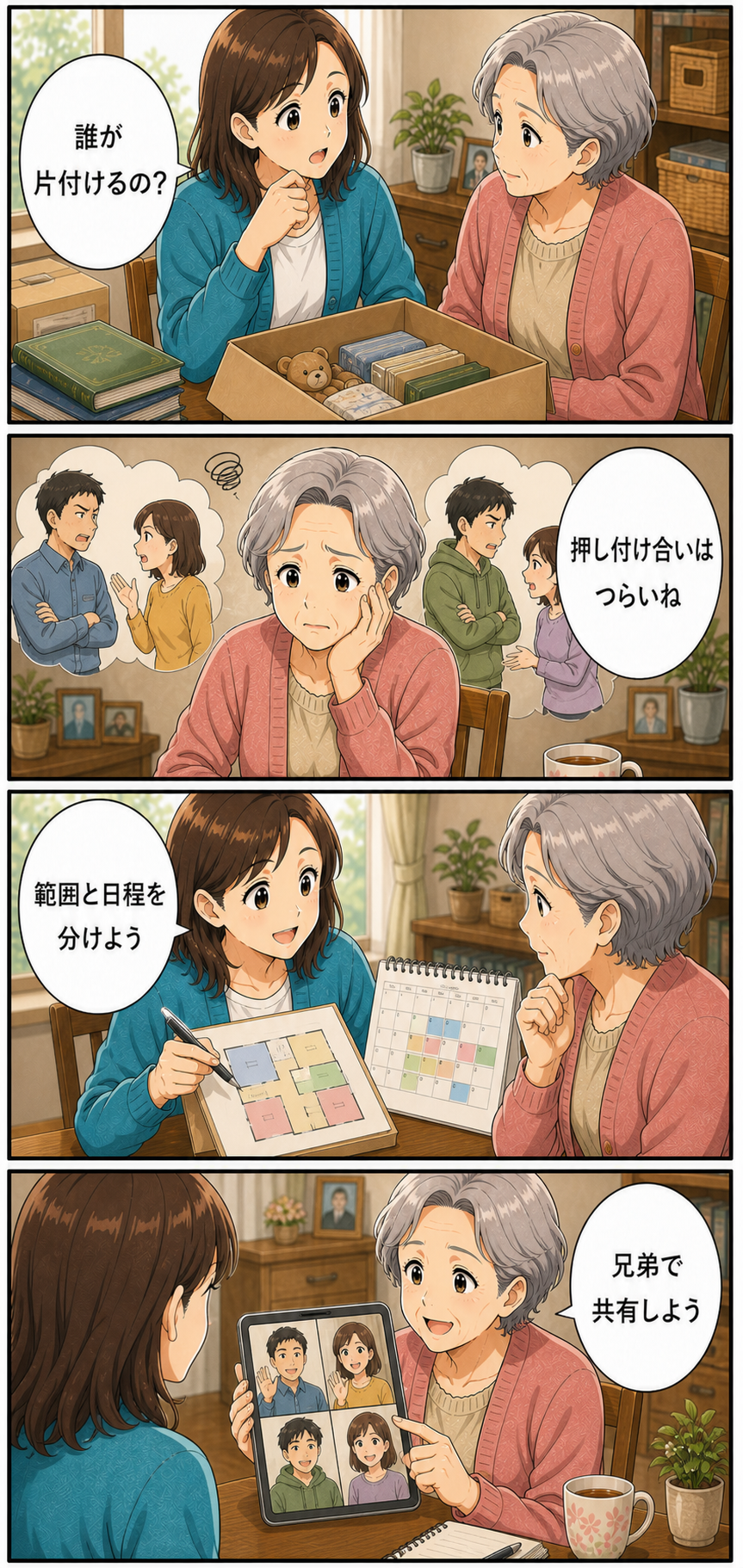 親の家を片付ける前に兄弟で決めたい分担のカラーセリフ入り漫画